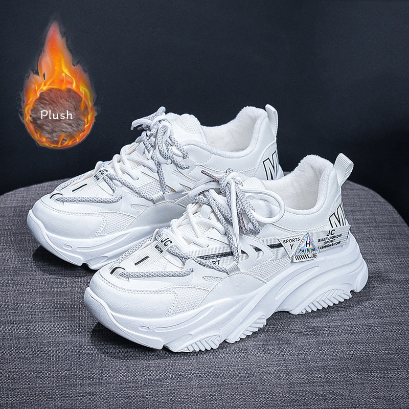 trendy women sneakers 2022 Non-slip sneakers for women Plush sneakers ladies 2022 white winter CASUAL SNEAKER sport shoes women - Amazhona 